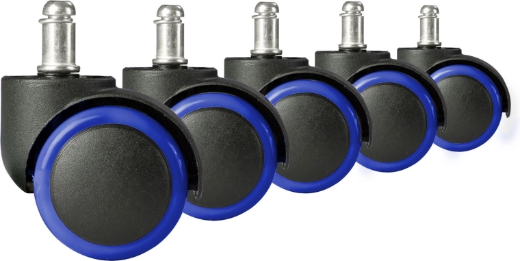 Gegummeerde wieltjes voor kantoorstoel, zwart-blauw, 5 stuks