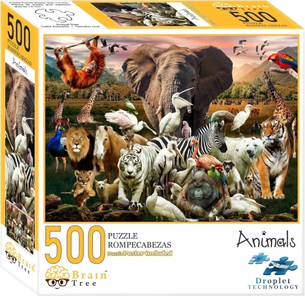 Puzzel Brain Tree dieren 500 stukjes met poster