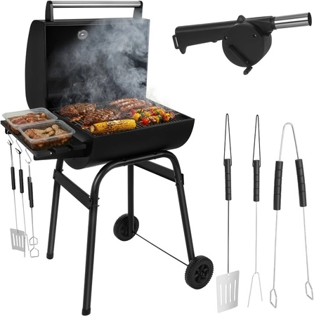 Tuin-houtskoolbarbecue met deksel KAMINER 117 × 82 × 51 cm met thermometer en accessoires