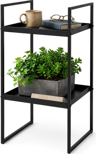 Zwart metalen bijzettafeltje met twee planken 27 × 27 × 54 cm