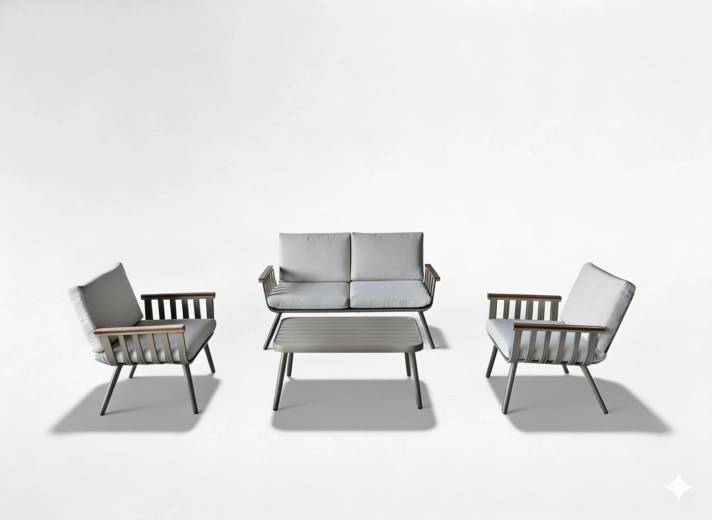 4-delige aluminium tuinloungeset in beige met kussens