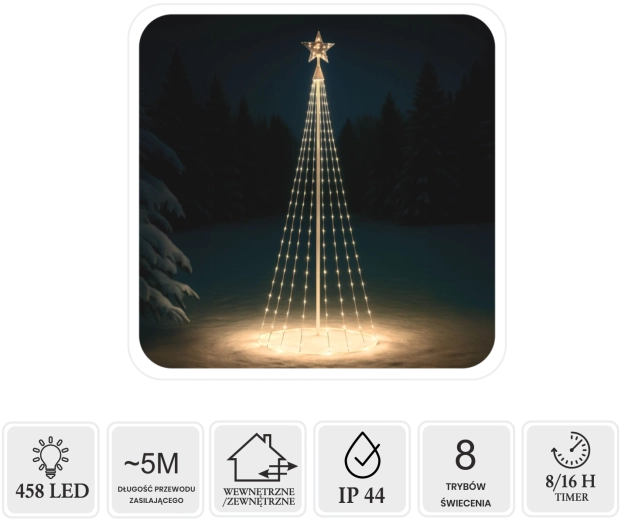 LED kegelvormige kerstboom met ster 3 m, 458 LED, warm wit, voor binnen/buiten