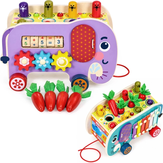 Houten multifunctionele trekolifant ECOTOYS 8-in-1