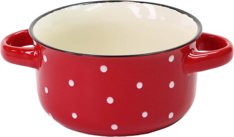 Keramische kom rood met witte stippen 580 ml
