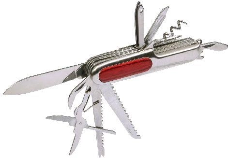 Zakmes van roestvrij staal met houten handgreep, 11 functies