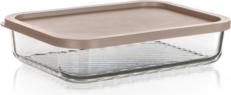 Glazen bewaardoos WAVE 1,05 l met luchtdicht latte deksel, rechthoekig