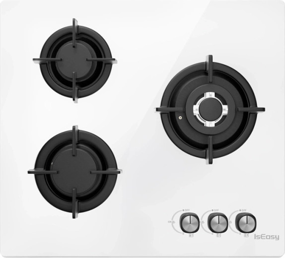 IS EASY gaskookplaat met glazen paneel, 3 branders, wit
