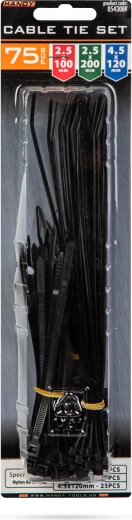 Set zwarte kabelbinders, 75 stuks