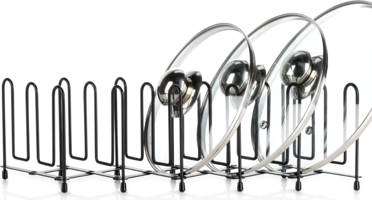 Uitschuifbare metalen houder voor deksels en borden, zwart, 8–74 cm