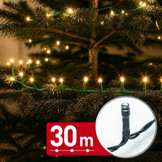 LED-lichtsnoer 30 m met 600 LED's, warm wit, groene kabel