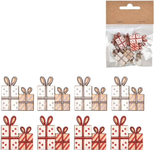 Houten decoratie cadeau beige-rood 3 cm (8 stuks)