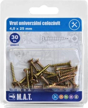 Universele schroef met volle schroefdraad 4,0 × 25 mm, verzinkt (30 st.)