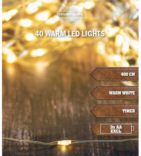 Kerstlichtslinger 40 LED met timer 4 m, warm wit