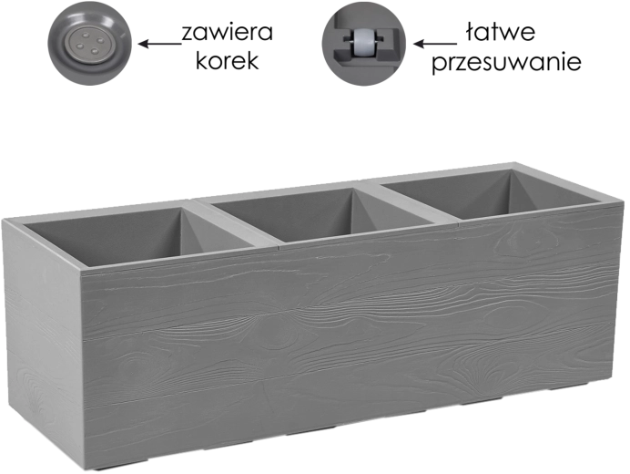 Plantenbak Karo 90 × 30 cm grijs op wieltjes