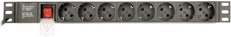 Rack-voedingsrail (PDU), 8 Schuko-stopcontacten, 1U, 16A, Schuko-stekker 3 m