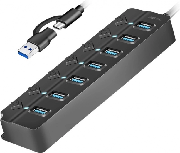 USB-hub LogiLink 7-poorts USB 3.2 Gen 1 zwart