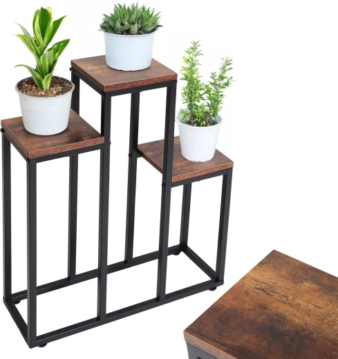 Metalen bloemenstandaard met 3 niveaus in antiek-eikdecor - 1 stuk