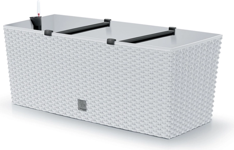 Zelfbewaterende rattan bloembak 50 cm wit