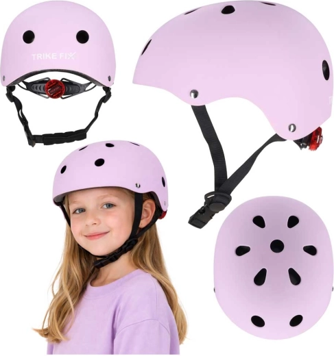 Kinderfietshelm met LED TRIKE FIX, maat M (55–58 cm), paars