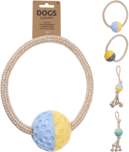 Piepend bal met touw voor honden van TPR en katoen