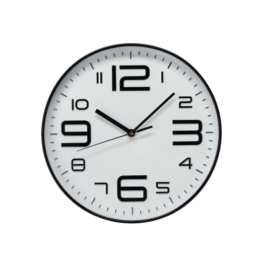 Wandklok rond 30,2 × 30,2 × 4,3 cm wit met zwarte cijfers