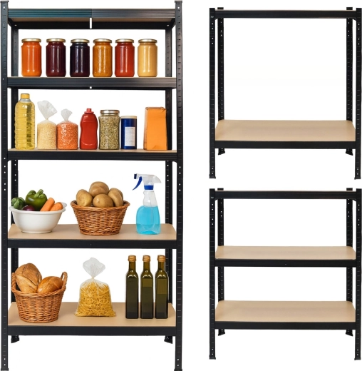 Metalen opbergrek 2-in-1 in zwart, 5 MDF-legplanken 180 × 90 × 40 cm