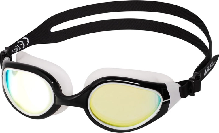NILS Aqua zwembril zwart‑wit met spiegelglazen en Anti‑Fog