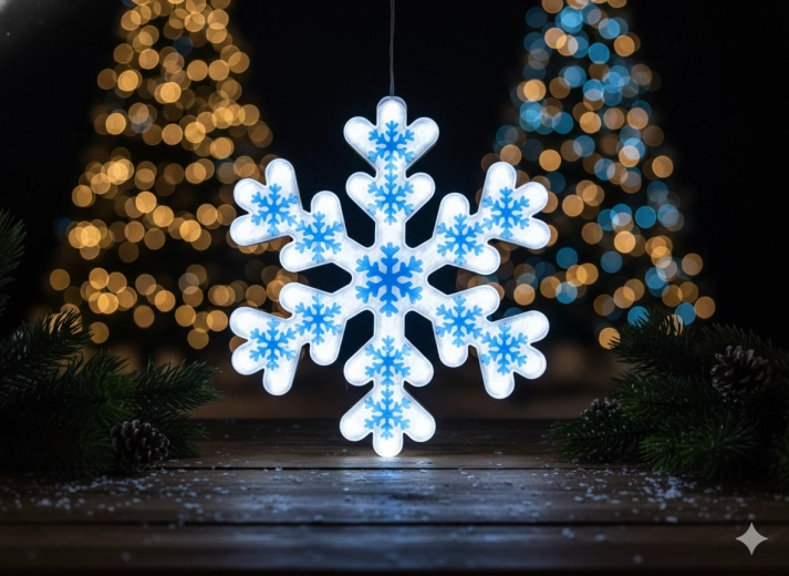 Blauwe neon-ledsneeuwvlok met koud wit licht, 40 cm