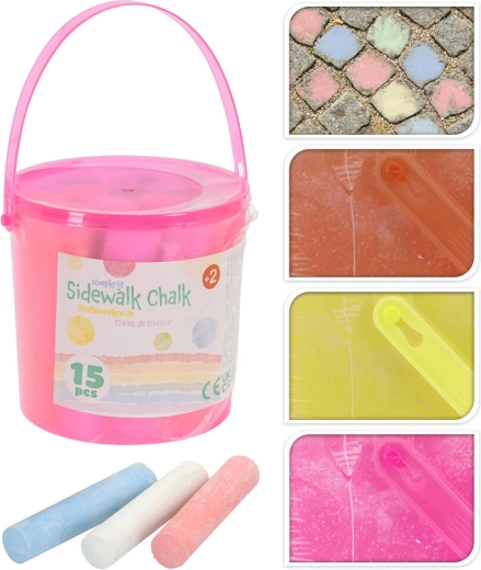 Stoepkrijt in een plastic emmer, 15 stuks