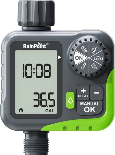 RainPoint irrigatieregelaar met waterverbruiksmeter