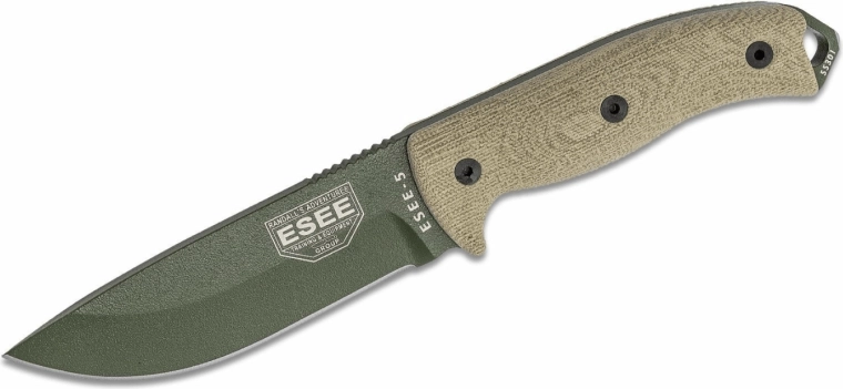 Buitemes ESEE Model 5, 13,3 cm, groen, Micarta, Kydex schede