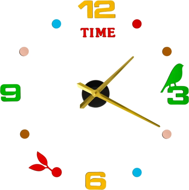 Zelfklevende DIY wandklok met verstelbare diameter 80–90 cm, gouden wijzers, gekleurde cijfers