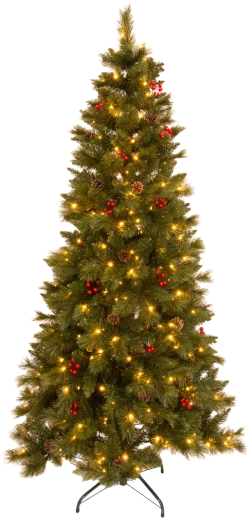 Kunstkerstboom 180 cm groen met lijsterbessen, dennenappels en LED-verlichting