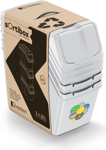 Set Sortibox-afvalscheidingsbakken 3×20 l, asgrijs