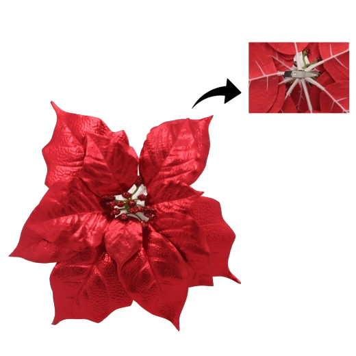 Kunstmatige kerstster 25 cm met clip – rood, set van 12 stuks