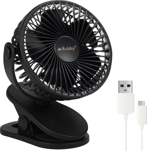 Draadloze bureauventilator met clip Ruhhy, zwart, USB‑C 1200 mAh