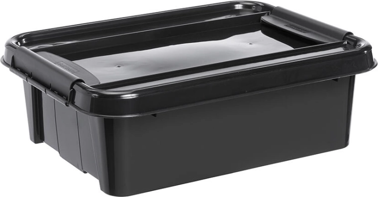 Opbergbox 21 l met deksel, zwart, gerecycled plastic