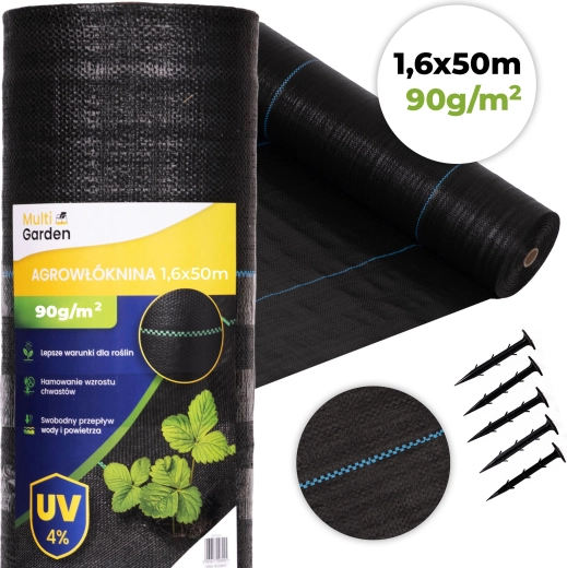 UV-bestendige anti-worteldoek 90 g/m², 1,6 × 50 m met haringen, MultiGarden