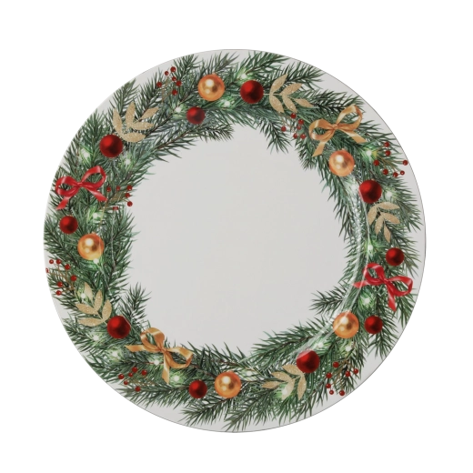 Ronde onderbord Kerstkrans wit 33 cm - set van 6 stuks