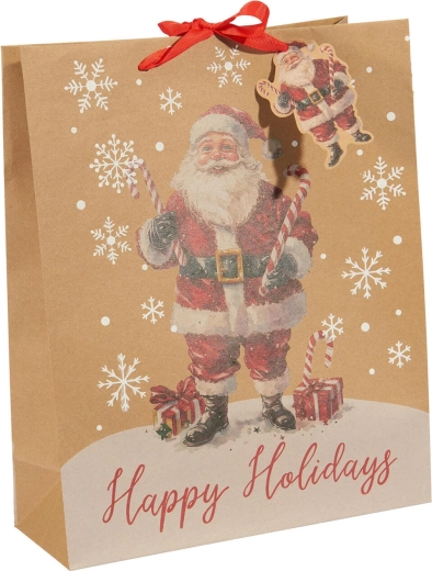 Kerstpapieren cadeauzak beige L, mix van motieven - 1 stuk