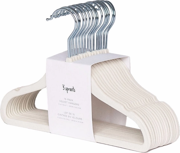 3 Sprouts fluwelen antislip kinderhangertjes Cream 15 stuks