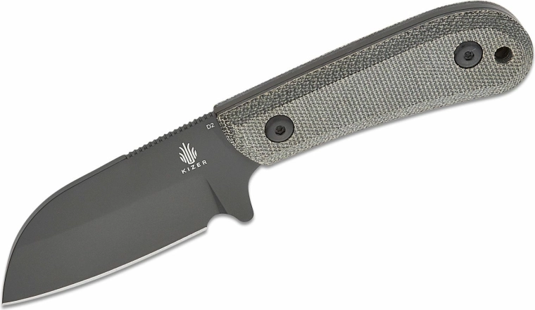Kizer Deckhand Black vast mes 7,5 cm met zwarte Stonewash-afwerking en Micarta handgreep, Kydex schede