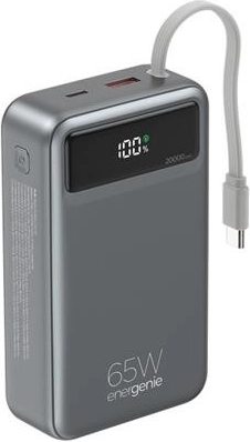 Powerbank 20.000 mAh met geïntegreerde kabel, PD 65 W en LCD-display, zwart