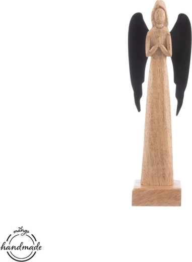Decoratieve engel van mangohout met metalen vleugels 27 cm