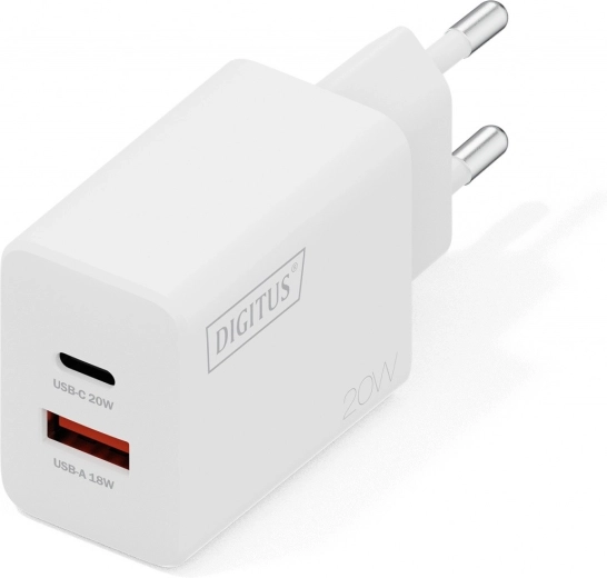 Netstroom USB-oplader 20 W, 1× USB-C en 1× USB-A, wit