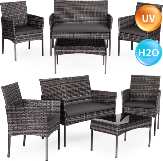 Tuinset van technorattan voor 4 personen, bank, tafel en fauteuils, grijs MULTIGARDEN