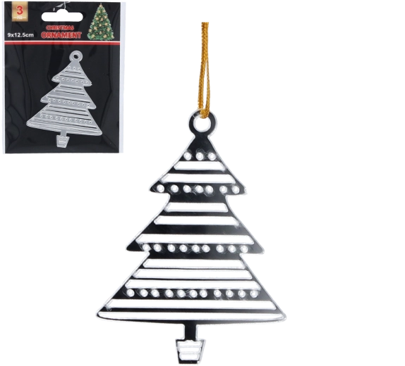 Set van zilverkleurige kerstboomornamenten, 3 stuks