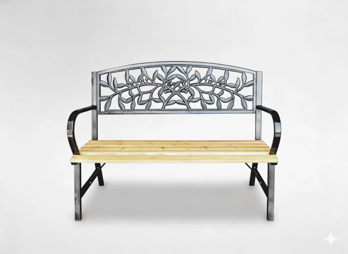 Tuinbank 120 × 56 × 89 cm, hout en staal, bladdessin
