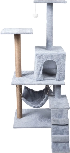 Krabpaal voor katten met huisje, mandje en trapjes, 4 niveaus, grijs