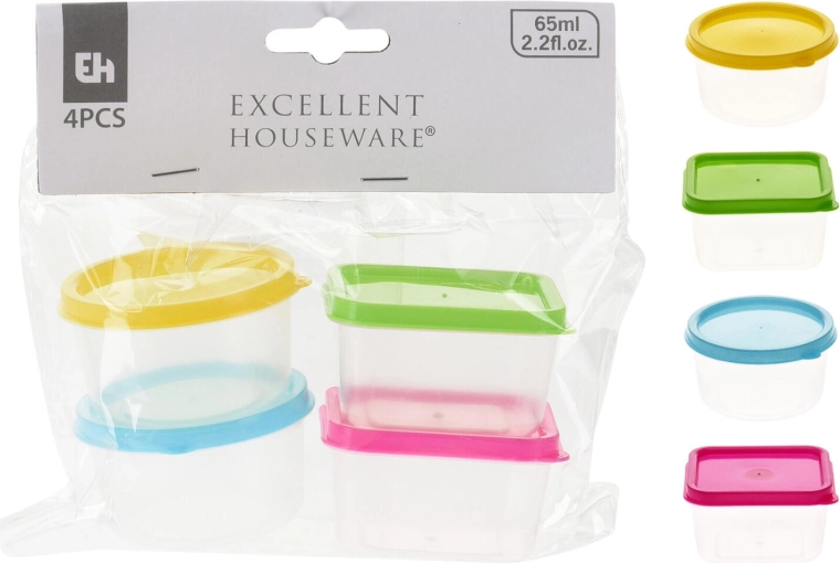Mini doosjes 65 ml – set van 4 stuks, rond en vierkant, mix van kleuren